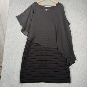 Betsy & Adam Dress Womens 20W Black Tiered Capelet Asymmetrical Mother of Bride